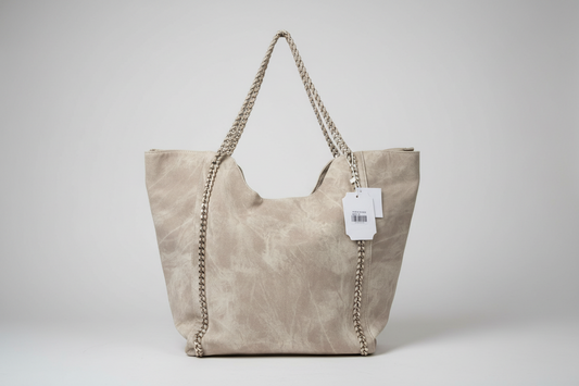 TAUPE CHAIN SLOUCH TOTE