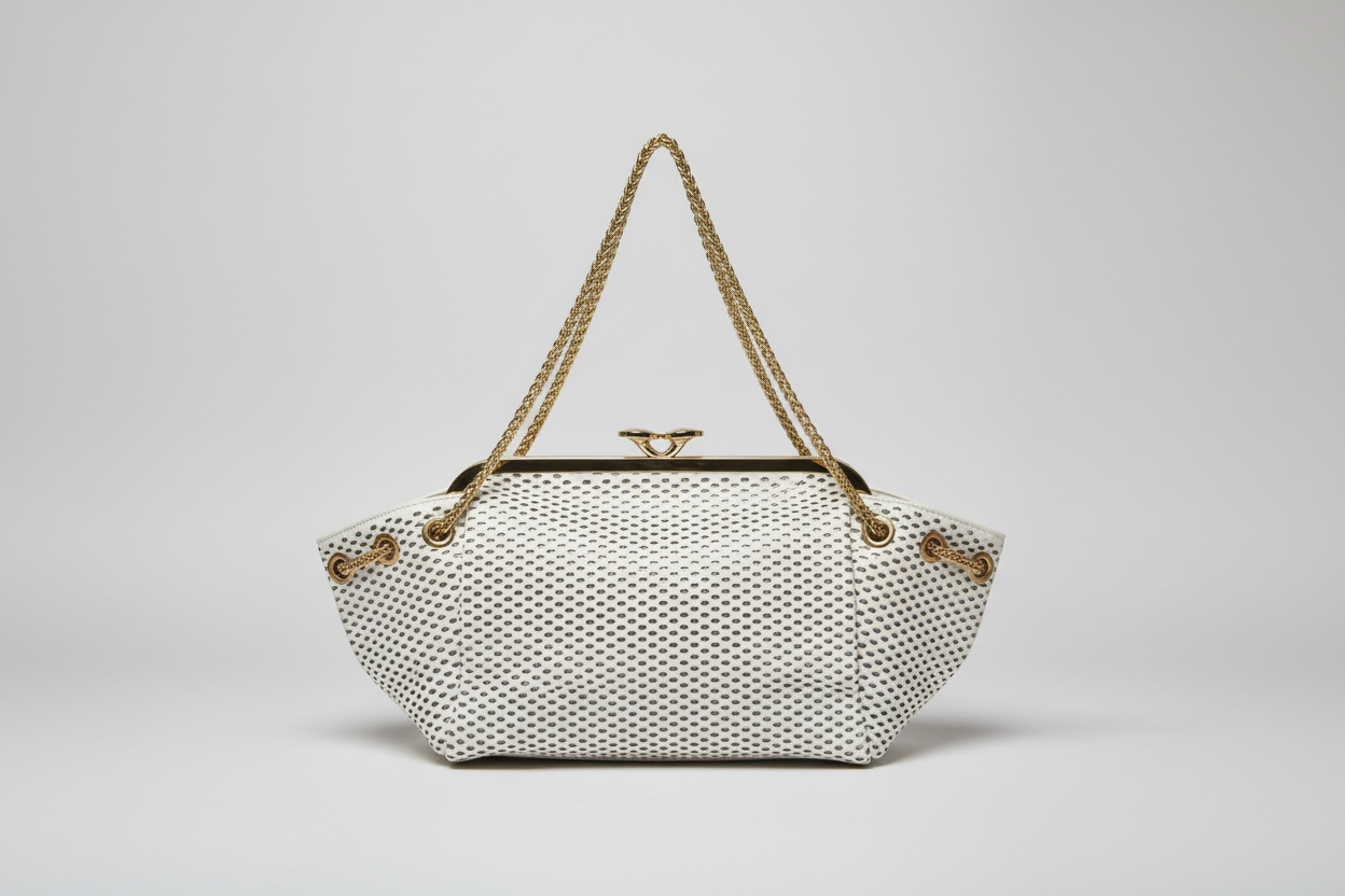 WHITE PERFORATED CHAIN BAG